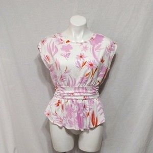 Anthropologie Postmark Pink Orange Floral Peplum Waist Top XS Boho Chic